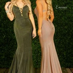 In Stock Envious Couture 1466 Size 4, 10 Karishma Metallic Shimmer Prom Dress Mermaid Plunging Neckline