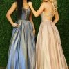 In Stock Ballgown Dresses Envious Couture 1473 Size 8 Blush Iridescent Shimmer Prom Dress Pockets Backless Ballgown