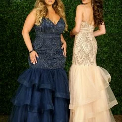 In Stock Envious Couture 1474 Size 8, 14 Embellished Mermaid Prom Dress V Neck Ruffle Layer Tulle Mermaid Dresses