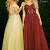 In Stock Envious Couture E1489 Yellow Prom Dress Size 8 Sheer Lace Off The Shoulder Ballgown Sweetheart Ballgown Dresses