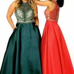In Stock Envious Couture 1507 Size 22 Long Sheer High Neck Prom Dress Pageant Plus Size Ballgown Dresses