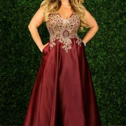 In Stock Envious Couture E1512 Ivory Gold Prom Dress Size 14 Long Satin Plunging Neck A Line Gown Ballgown Dresses