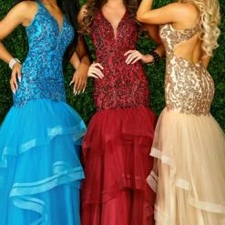 In Stock Mermaid Dresses Envious Couture 1516 Size 8 Sequin Mermaid Tulle Prom Dress Pageant Fit Flare Gown
