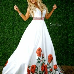 In Stock Envious Couture 1526 Size 12 Floral Rose Print Prom Dress Ballgown Plunging Neckline Ballgown Dresses