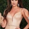 In Stock Backless Dresses Envious Couture E1562 Size 2 Nude Long Shimmer Jersey Prom Dress Plunging Neckline Lace Up