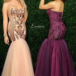 In Stock Envious Couture 1569 Size 22 Plum Sequin Mermaid Prom Dress 2020 Tulle Strapless Mermaid Dresses