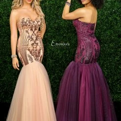 In Stock Envious Couture 1569 Size 22 Plum Sequin Mermaid Prom Dress 2020 Tulle Strapless Mermaid Dresses