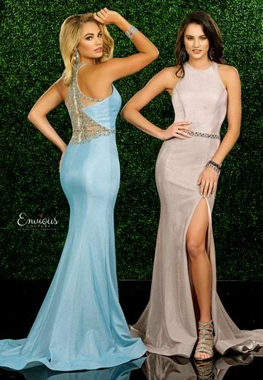 In Stock Envious Couture E1573 Size 12 Iridescent Prom Dress High Neck Sheer Back Beaded Blue 3 In Stock Envious Couture E1573 Size 12 Iridescent Prom Dress High Neck Sheer Back Beaded Blue