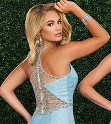 Envious Couture E1573 Iridescent Shimmer Prom Dress High Neck Sheer Back Beaded