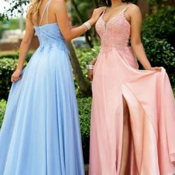 In Stock Envious Couture 1575 Size 12 Periwinkle Blue Prom Dress Lace Slit Pockets
