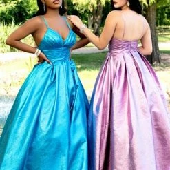 Discontinued Ballgown Dresses Envious Couture 1600 Shimmer Jacquard Prom Dress Ball Gown V Neckline Metallic