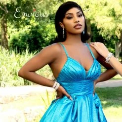 Discontinued Ballgown Dresses Envious Couture 1600 Shimmer Jacquard Prom Dress Ball Gown V Neckline Metallic