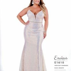 Sequin Dresses Envious Couture E 1610 Fitted Sequin Jersey Prom Dress V Neckline Pageant Gown