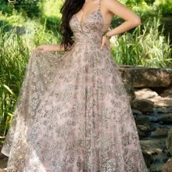 Envious Couture 1612 Sequined Tulle A Line Prom Dress Pageant Gown V Neckline Ballgown Dresses