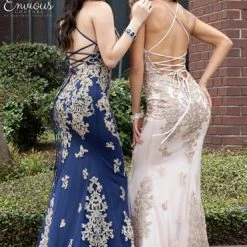Discontinued Corset Dresses Envious Couture 1615 Embellished Applique Fitted Long Prom Dress Corset Open Back
