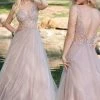 Discontinued Envious Couture 1619 Sheer Beaded Tulle Mauve A Line Prom Dress Evening Gown