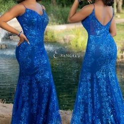 In Stock Envious Couture 1626 Royal Prom Dress Size 4 Sequined Glitter Tulle Mermaid Evening Gown V Neck Mermaid Dresses