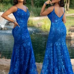 In Stock Envious Couture 1626 Royal Prom Dress Size 4 Sequined Glitter Tulle Mermaid Evening Gown V Neck Mermaid Dresses