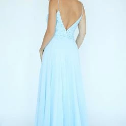 In Stock Jolene E20001 Size 12 Long Chiffon V Neck Floral Applique Prom Dress Formal Gown Flowing