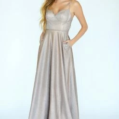 In Stock Jolene Exclusive 20016 Size 2 Long Glitter A Line Prom Dress Pockets Open Back Formal