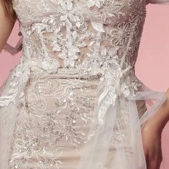 Nox Anabel E441 Off The Shoulder Sheer Lace Wedding Dress Slit Overskirt Bridal Gown Boho