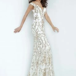 Jovani 63349 Sequin Mermaid Prom Dress Long Fitted Pageant Off The Shoulder Mermaid Dresses