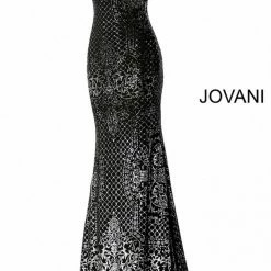 Discontinued JVN By Jovani 60137 Embellished Glitter Jersey High Neckline Prom Dress Shimmer