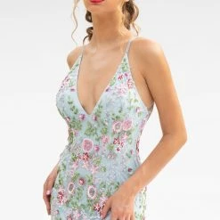 Primavera Couture 3073 Long Beaded Floral Print Prom Dress Evening Gown Side Slit