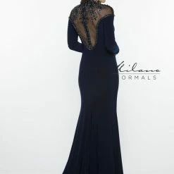 In Stock Milano Formals E2376 Size 6 Navy Long Sleeve Prom Dress Long Sleeve Dresses
