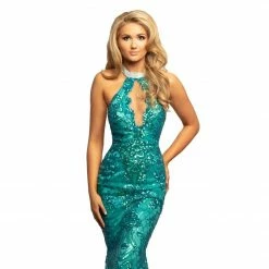In Stock Mermaid Dresses Johnathan Kayne 2093 Sequin Mermaid Prom Dress Pageant Gown Crystal Choker Size 6,12,14