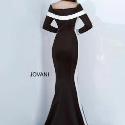 Long Sleeve Dresses Jovani 4062 Black And White Long Sleeve Evening Gown