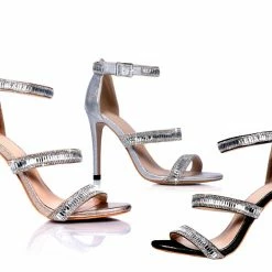 In Stock Sweeties ELLA Black Crystal Straps High Heel Pump Open Toe Formal Shoe