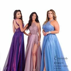 Envious Couture E 1421 Shimmer Prom Dress Lace Sheer Gown Iridescent A Line