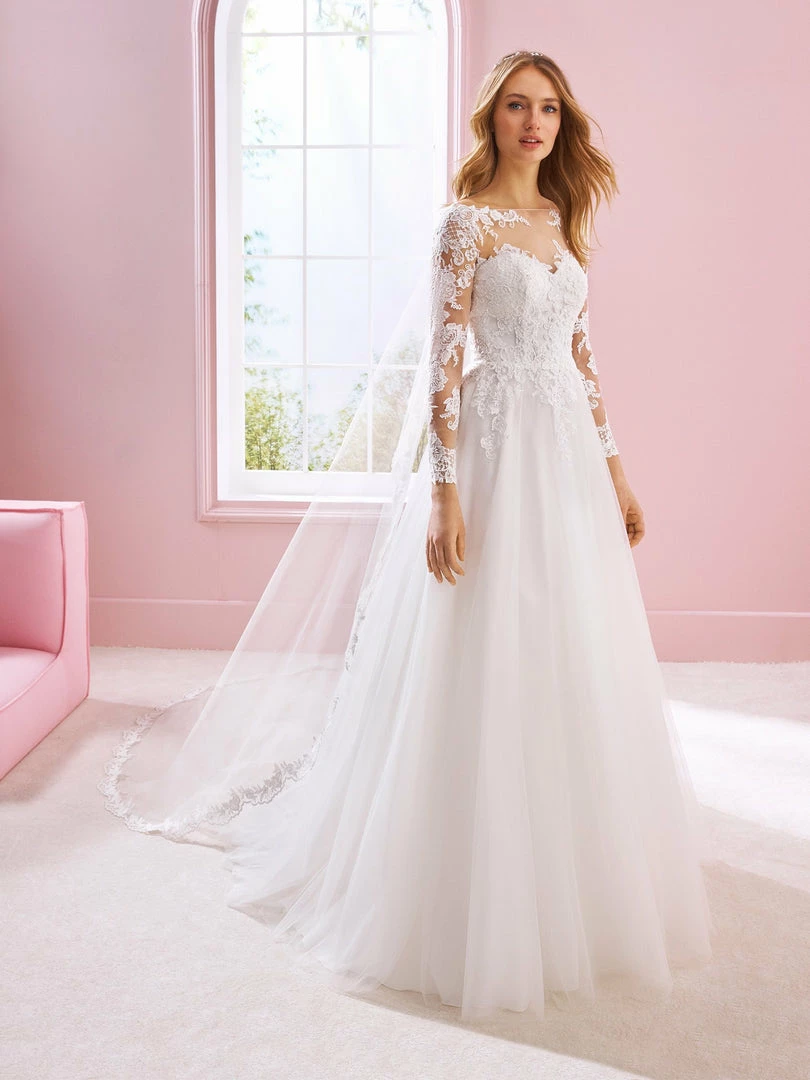 White One Bridal ETTA Pronovias Wedding Dress A Line Long Sleeve Sheer Lace Tattoo Open Back 3 White One Bridal ETTA Pronovias Wedding Dress A Line Long Sleeve Sheer Lace Tattoo Open Back