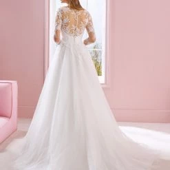 White One Bridal ETTA Pronovias Wedding Dress A Line Long Sleeve Sheer Lace Tattoo Open Back