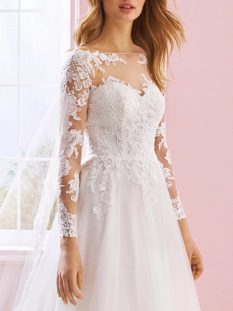 White One Bridal ETTA Pronovias Wedding Dress A Line Long Sleeve Sheer Lace Tattoo Open Back 5 White One Bridal ETTA Pronovias Wedding Dress A Line Long Sleeve Sheer Lace Tattoo Open Back