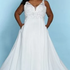 Sydney's Closet SC5246 Floral Bodice Plus Sized Wedding Dress V Neckline SC 5246 Katy