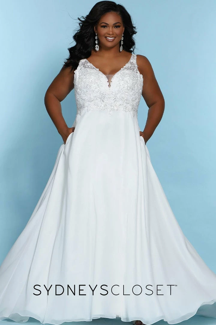 Sydney's Closet SC5246 Floral Bodice Plus Sized Wedding Dress V Neckline SC 5246 Katy 3 Sydney's Closet SC5246 Floral Bodice Plus Sized Wedding Dress V Neckline SC 5246 Katy