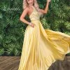 In Stock Envious Couture E1404 Yellow Prom Dress Size 2 Long Satin Embellished High-Neckline
