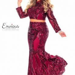 Envious Couture 1463 Long Sleeve Two Piece Sequin Prom Dress High Neckline