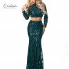 In Stock Envious Couture 1463 Emerald Prom Dress Size 2 Long Sleeve Two Piece Sequin High Neckline