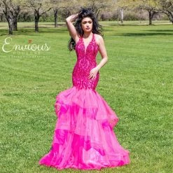 In Stock Mermaid Dresses Envious Couture 1516 Size 8 Sequin Mermaid Tulle Prom Dress Pageant Fit Flare Gown