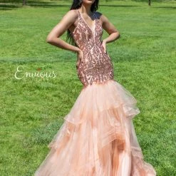 In Stock Mermaid Dresses Envious Couture 1516 Size 8 Sequin Mermaid Tulle Prom Dress Pageant Fit Flare Gown