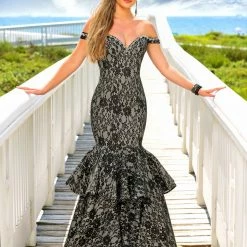 Discontinued Envious Couture 1537 Metallic Shimmer Lace Mermaid Prom Dress Gown Off Shoulder