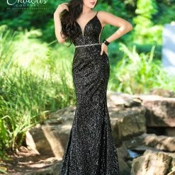 Sequin Dresses Envious Couture E 1610 Fitted Sequin Jersey Prom Dress V Neckline Pageant Gown