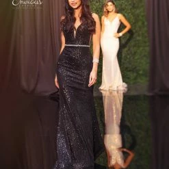 In Stock Envious Couture E 1610 Size 24 Fitted Sequin Jersey Prom Dress V Neckline Pageant Gown