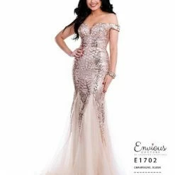Sequin Dresses Envious Couture E1702 Sequin Prom Dress Off The Shoulder Fitted Long Mermaid 1702