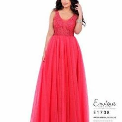 Corset Dresses Envious Couture E1708 Glitter Prom Dress A Line Scoop Neckline Wide Straps Sheer Back 1708