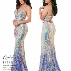 Sequin Dresses Envious Couture E1717 Iridescent Champagne Prom Dress Sparkle Sequins V Neckline 1717