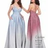 Envious Couture E1719 Ombre' Prom Dress Shimmer A Line Ruched V Neckline 1719 Prom Dresses